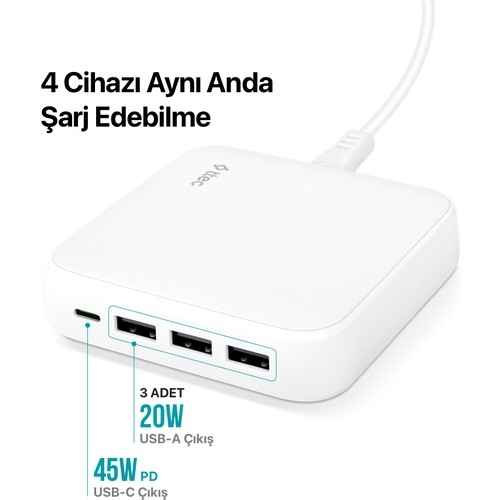 Ttec SmartCharger Quattro Gan 65W Pd Hızlı Seyahat Şarj Aleti Usb-C + 3 Usb-A - 4